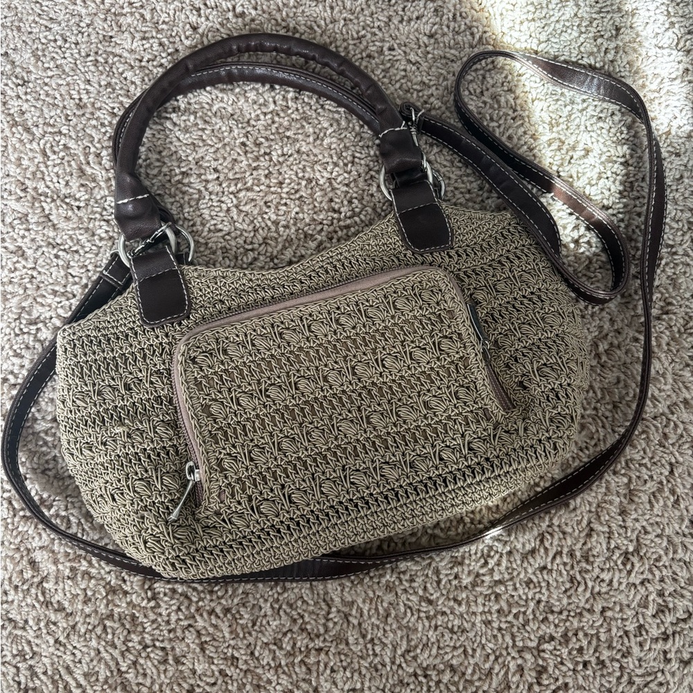 Tan and Brown Shoulder Bag with Woven Texture
